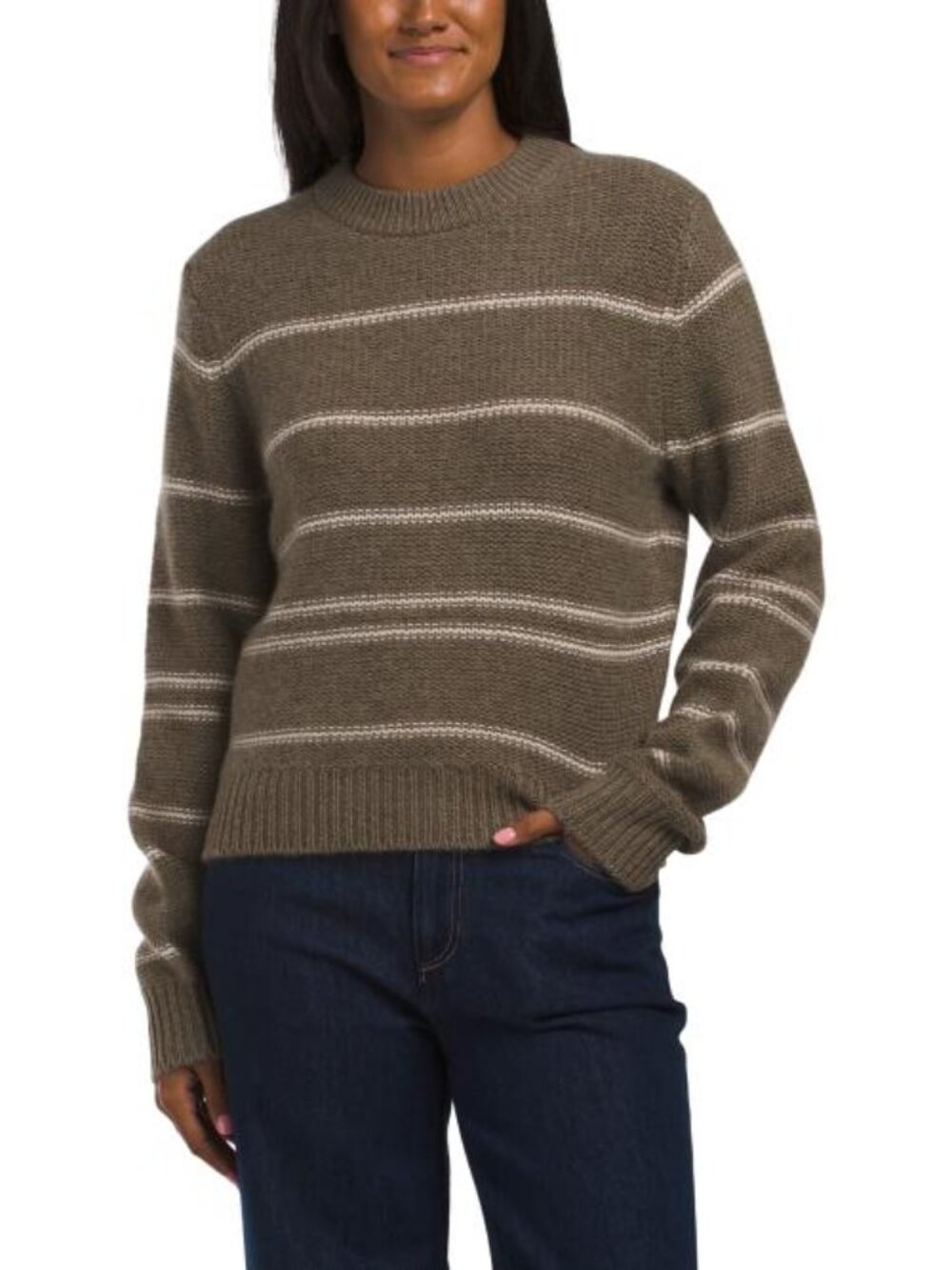 WHITE + WARREN Cashmere Textured Stripe Crew Neck Sweater